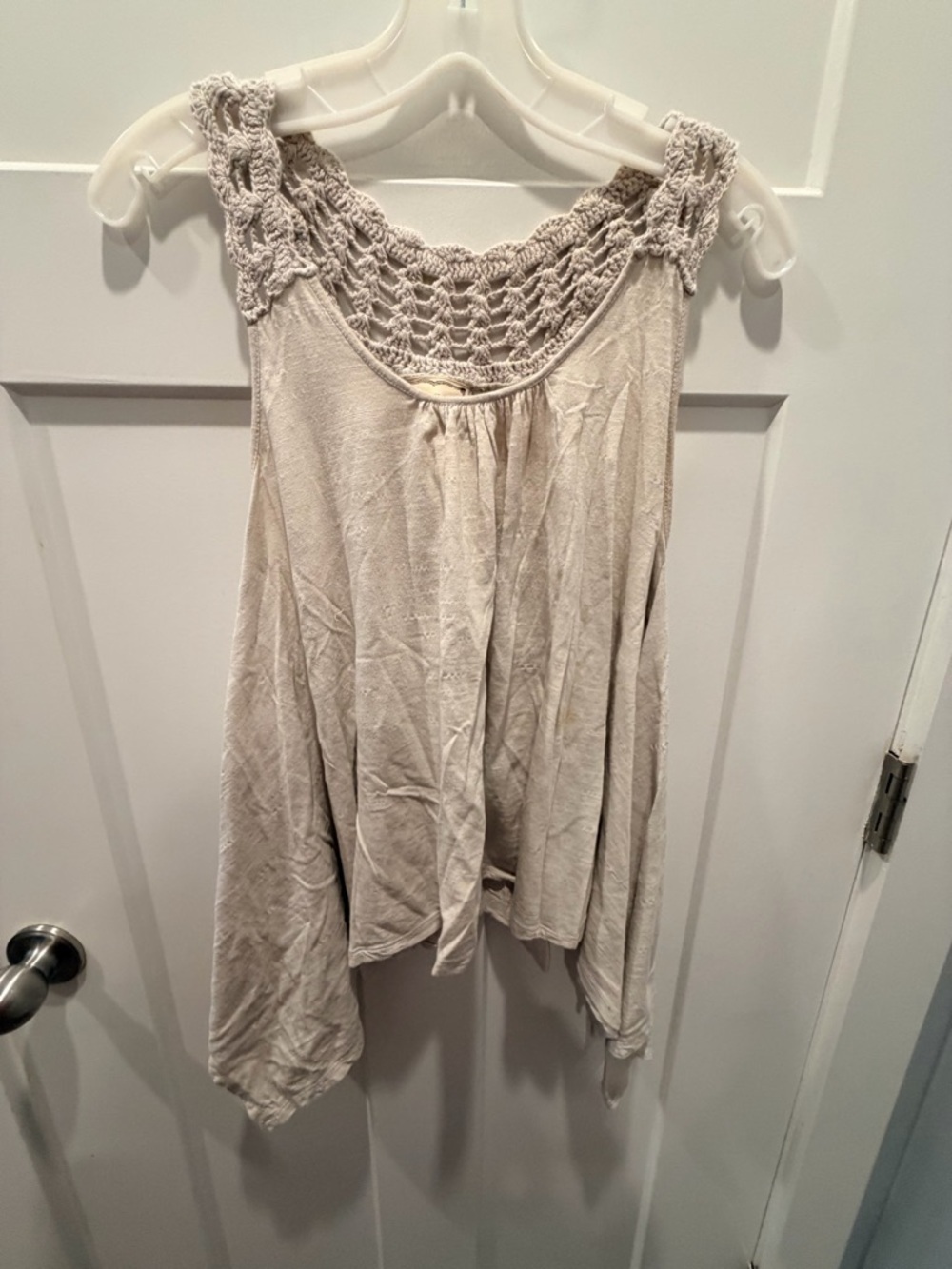 Pink Rose Boho Crochet Tank Top Medium Beige Flowy Sleeveless Festival Top